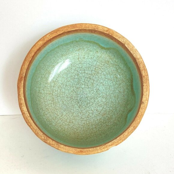 Vintage Celadon Blue Green Honeycomb Glazed Covered Bowl Lid Trinket Box 3.2" - Picture 7 of 11